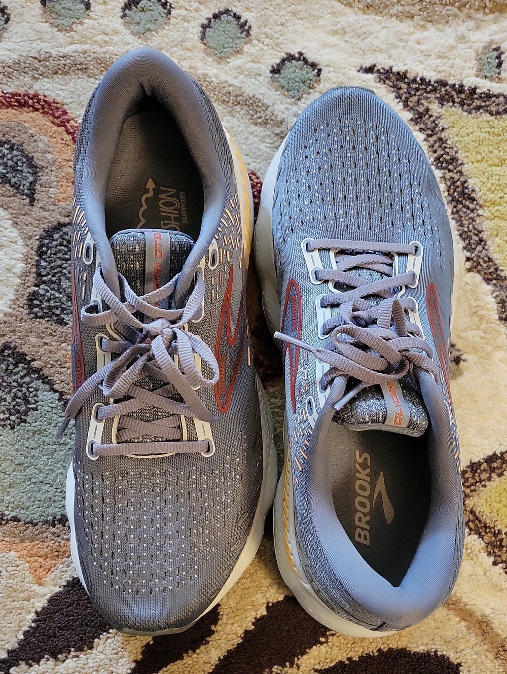 Brooks Glycerin GTS 20 Men's Gray Running Shoes with Orange Accents Size 10 D